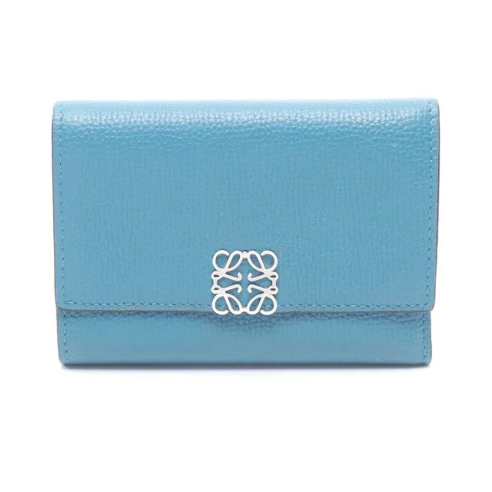 Loewe Anagram Vertical Wallet Tri fold Leather Green